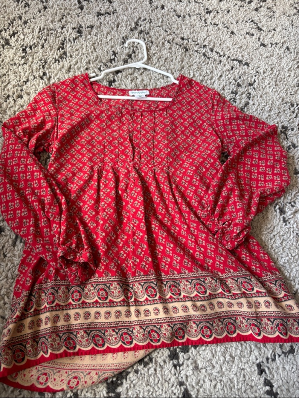 Motherhood Maternity Red Printed Peasant Tunic with Cream Border